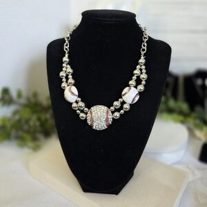 Silver Chain White Enamel Baseball Necklace